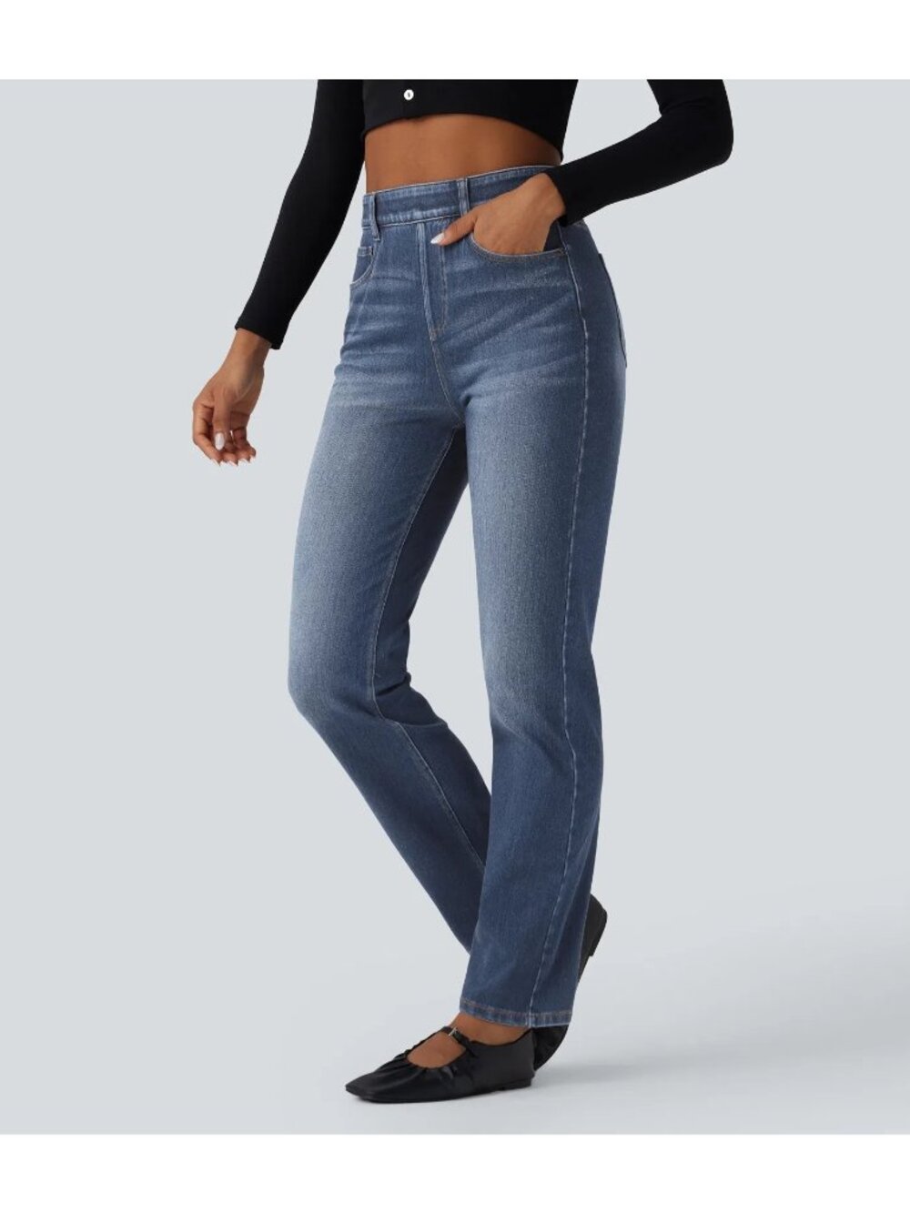 Halara Flex™ High Waisted Tummy Control Jeans Blue Straight Leg Size XL NWOT